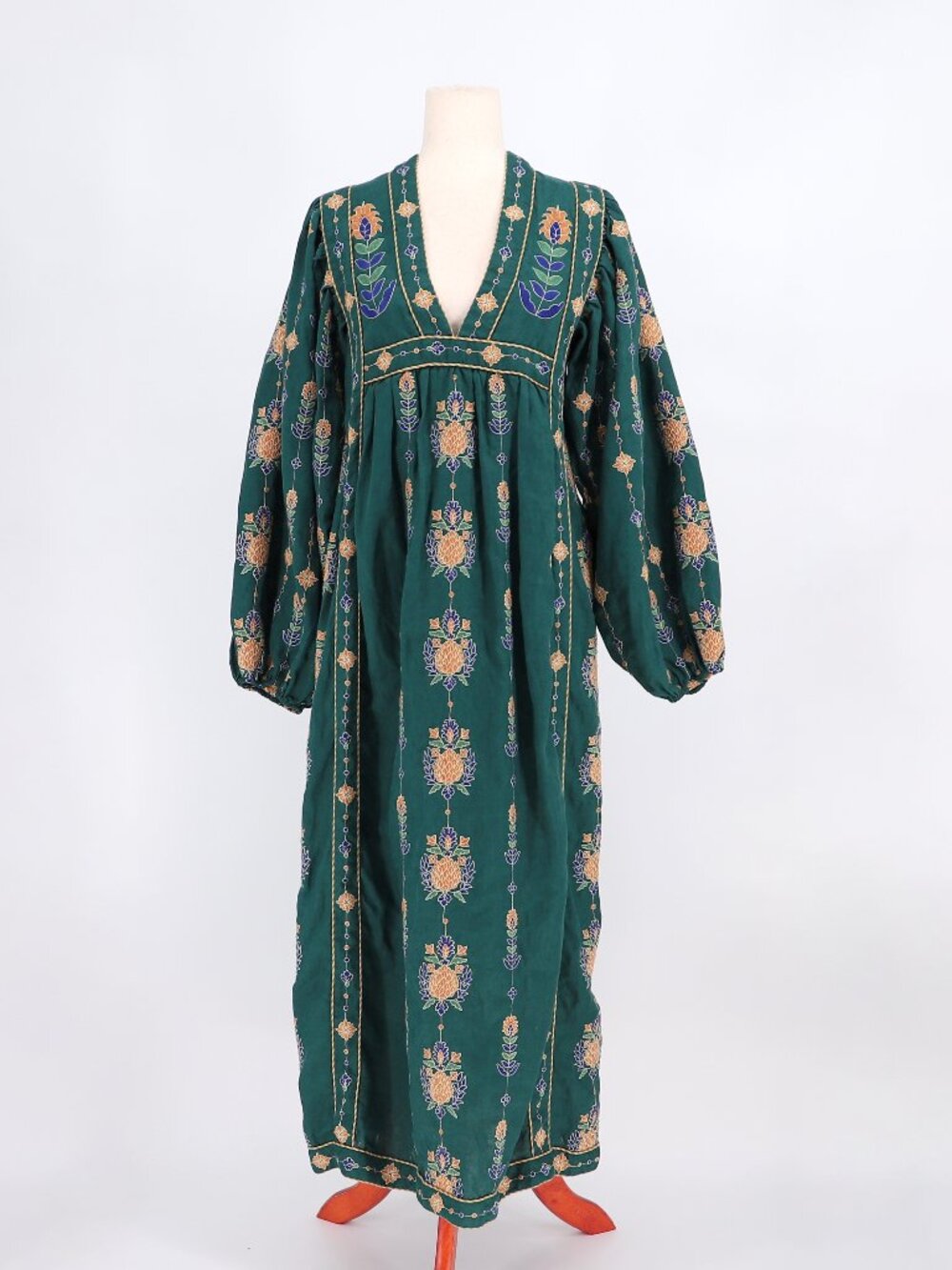 FARM RIO Linen Green Pineapple Embroidered Tunic Maxi Dress Size XS - Picture 2 of 11